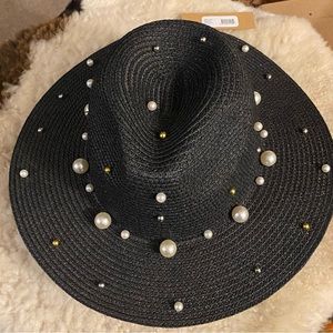 Steve Madden Pearl Panama Hat- Black